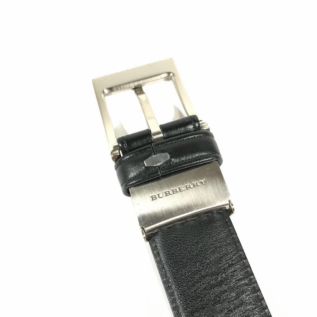 バーバリー】本物 BURBERRY ベルト ロゴバックル 全長110cm 幅3cm 黒色 