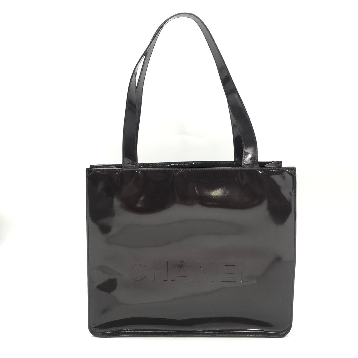 1円 CHANEL シャネル エナメル ハンド トート バッグ デカココマーク 
