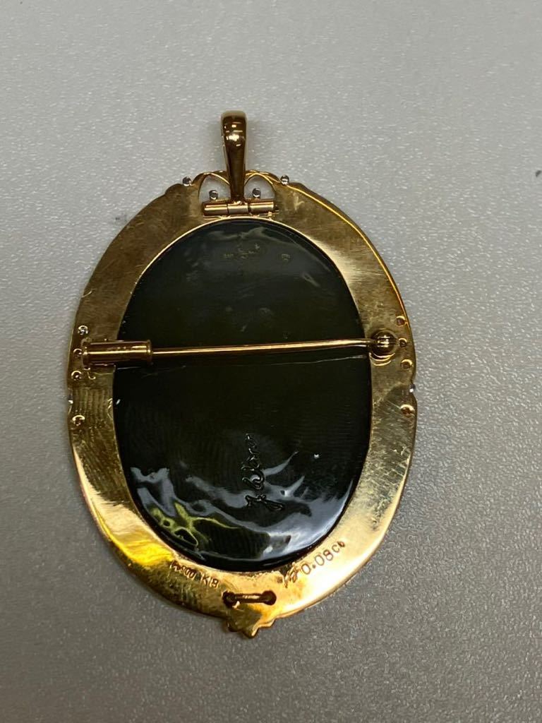 カメオペンダントトップ K18 PT900 0.08ct 総重量 21.0g 作家刻印有