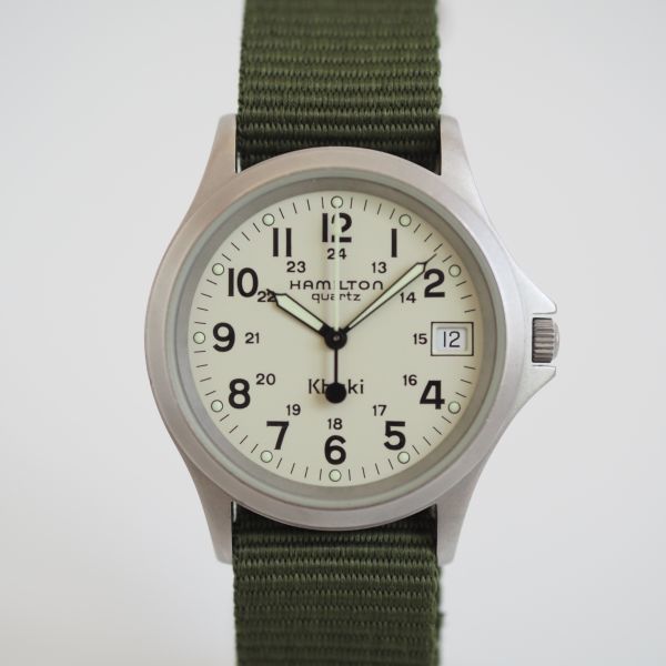 ジャンク HAMILTON 9445B クォーツ ホワイト 腕時計 ミリタリー メンズ