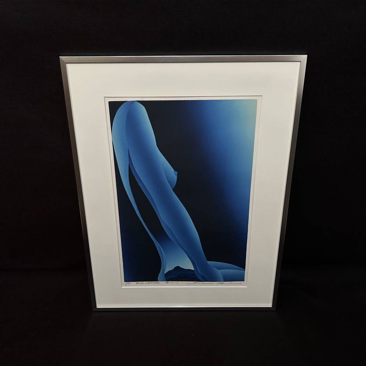 秋山静 BLUE LAND CAPE 88-C-I 木版画 真作 絵画 直筆サイン 額装付 美術 インテリア