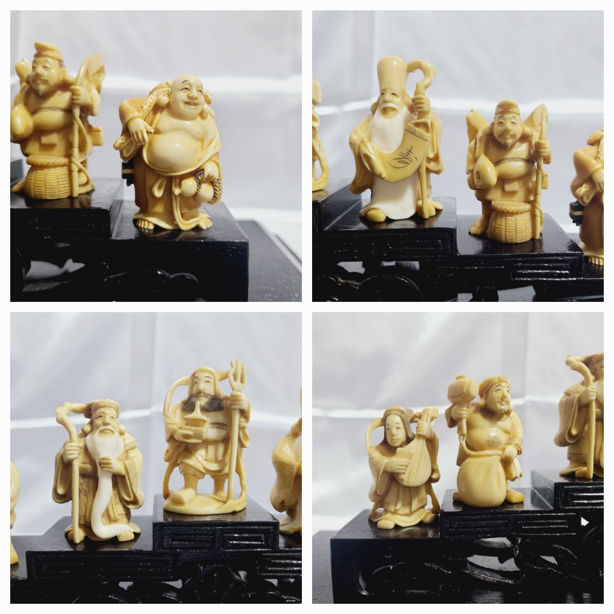 七福神 白之作 向之堂 置物 根付 ガラスケース付き 天然素材 骨董品