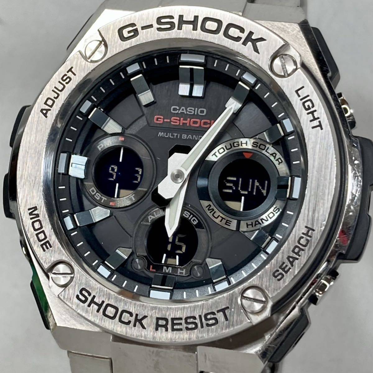 極美品 箱説付G-SHOCK GST-W110D-1AJF G-STEEL/Gスチール タフソーラー 電波受信 電波ソーラー マルチバンド6 メタルバンド 反転液晶 