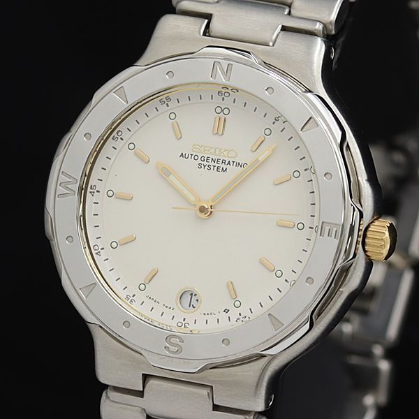 1円 セイコー 7M42-6A10 キネティック 最初期 シルバー文字盤 デイト メンズ腕時計 OGH 0572000