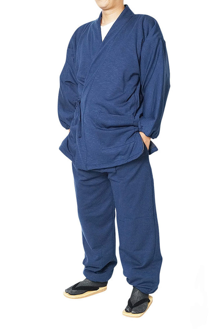 【ひめか】　作務衣 冬用 スラブニット織裏フリース作務衣　紺7Ｌ