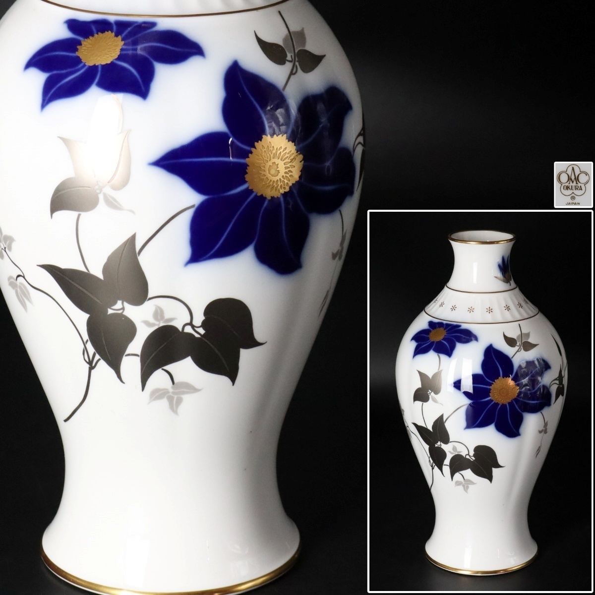 大倉陶園 大倉陶園 OKURA 金彩バラ模様 花瓶 花器 高さ35cm OKURA