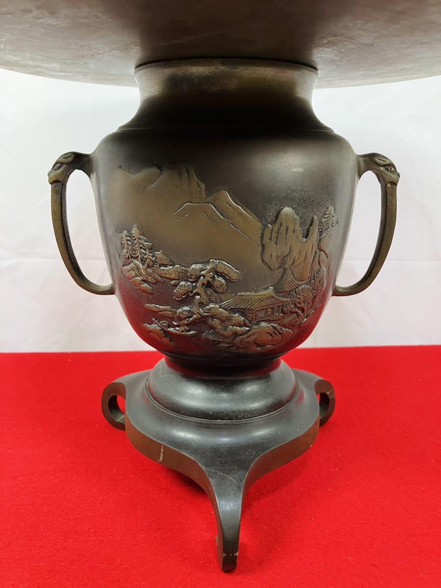 薄端 花器 花瓶 いけばな 生け花 華道 花道 花 華 銅 鉄 三足 獣 耳 