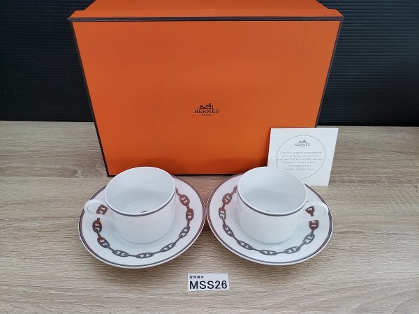 MSS26　食器　カップ ソーサー ペア 　シェーヌダンクル　Herms　エルメス　黄ばみあり