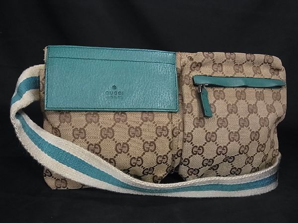 1円 ■美品■ GUCCI グッチ 28566 002122 GGキャンバス ボディバッグ ウエストポーチ ウエストバッグ メンズ ブラウン系 AQ3507