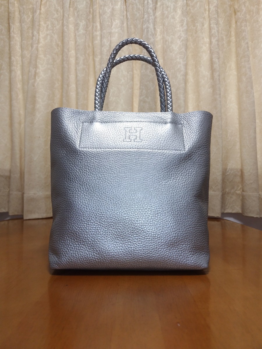 ヒロフ　チェスターレザートートバッグ　Mサイズ　シルバー　数回使用　46200円購入