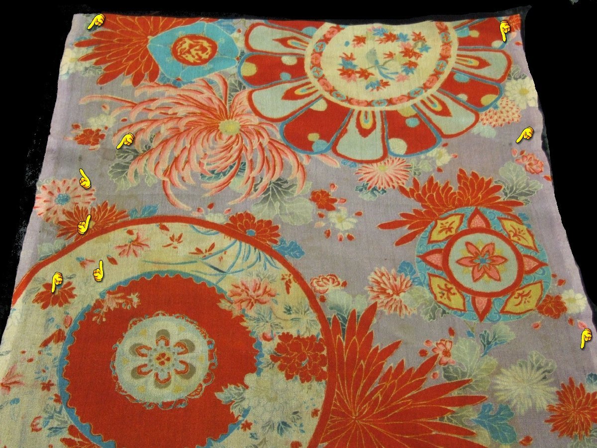 和古布材料；江戸縮緬、花柄等の端布 - 和古布材料；正絹縮緬、本に花 