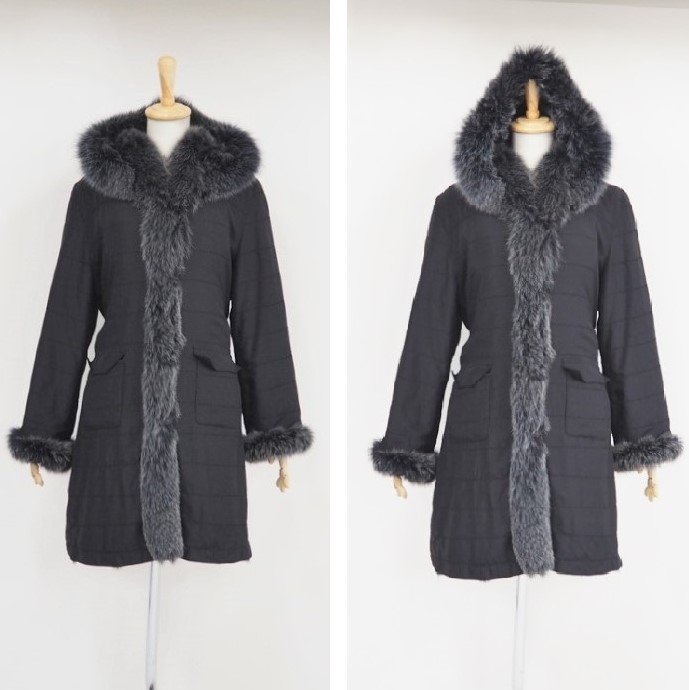 フォックスファー 着丈60 毛皮コート 本物 ブルーフォックス リアル