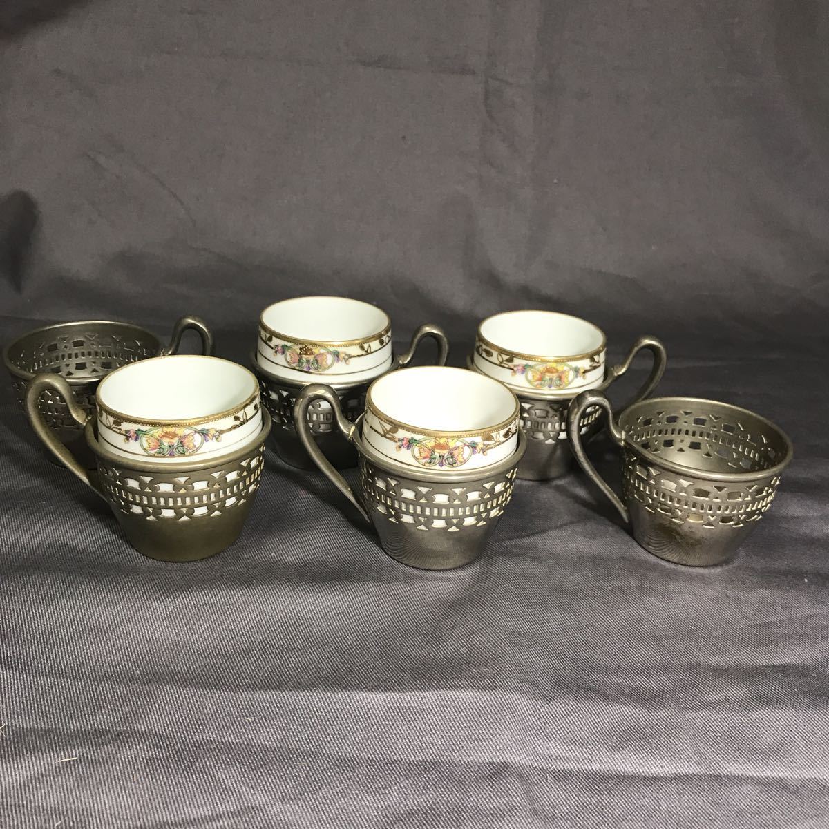 オールドノリタケ 金盛上ヤシの木湖畔 トリオ カップ ソーサー