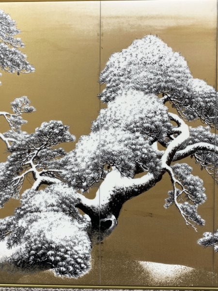 真作】【WISH】円山應挙「国宝 雪松図屏風」陶板画 約12号 大作 証明 