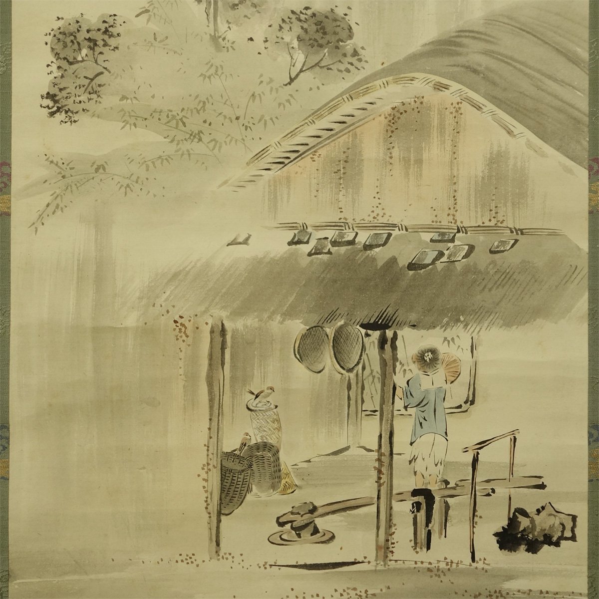 真作】喜聞◇『柴田是真 雨中の田舎之人物図(山水画)』 1