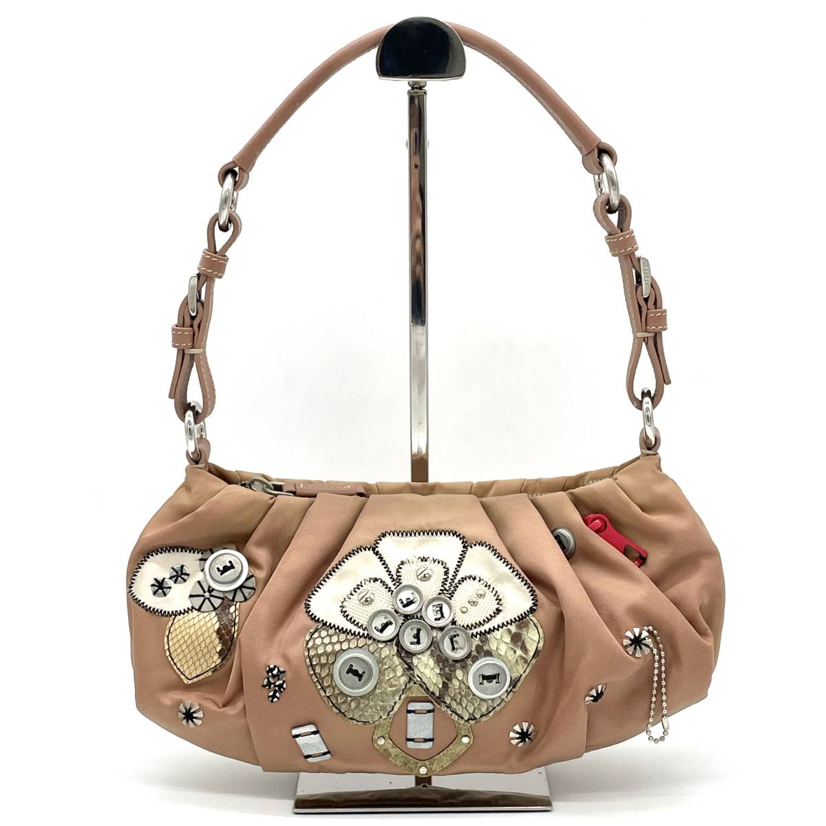 1円 PRADA プラダ テスートナイロン×サフィアーノレザー ハンドバッグ 