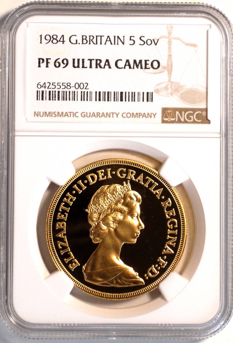 準最高鑑定】1984 イギリス 5ソブリン金貨 NGC PF69UC ヤング