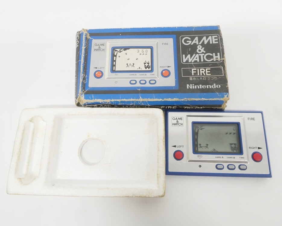 02 65-576546-21 [Y] (4) Nintendo 任天堂 GAME&WATCH ゲームウォッチ FIRE RC-04 箱付き 旭65