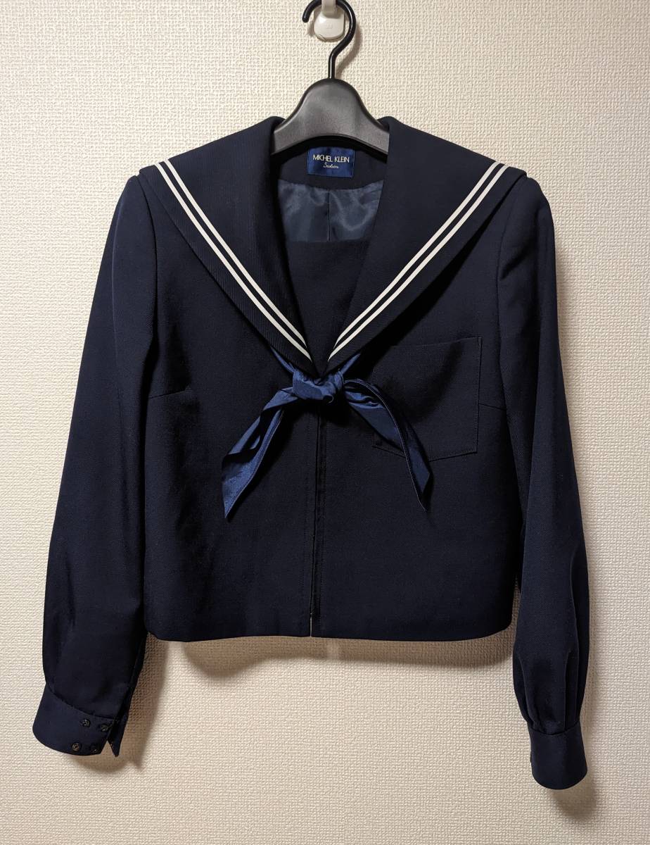 コスプレ衣装 紺 セーラー服 白2本ライン 井桁 冬セーラー服 165A  