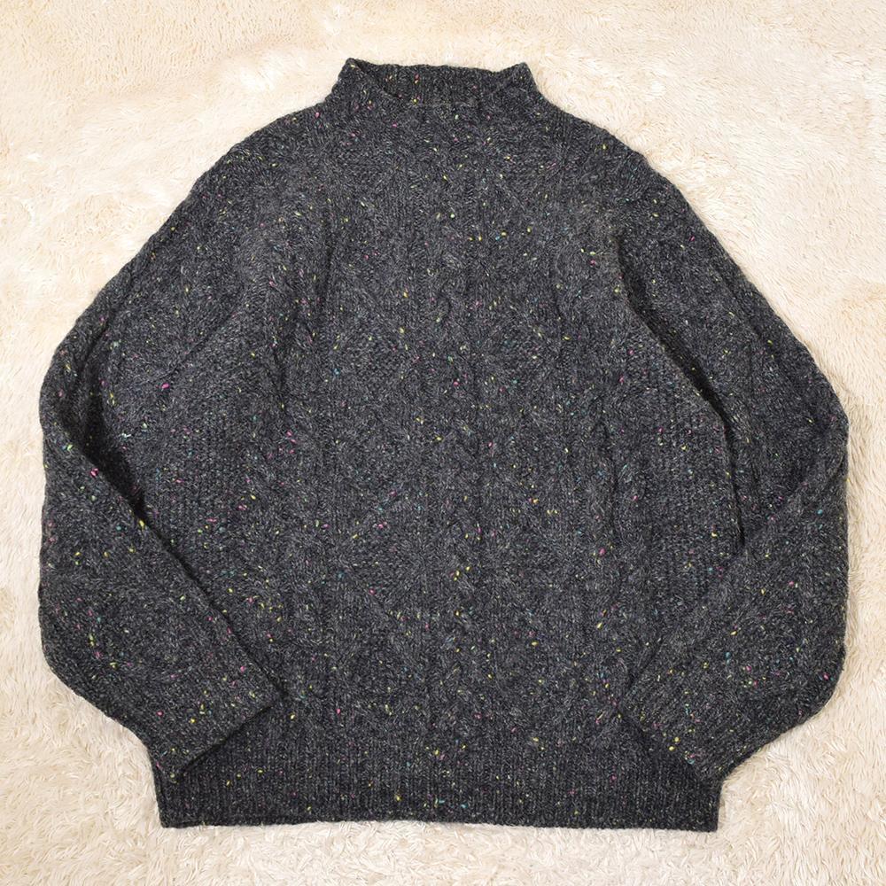 当時物 1980年代 石津謙介 ヴァンヂャケット VAN JAC ネップ混 ウール ケーブル編み ハイネック セーター アランニット フィッシャーマン L