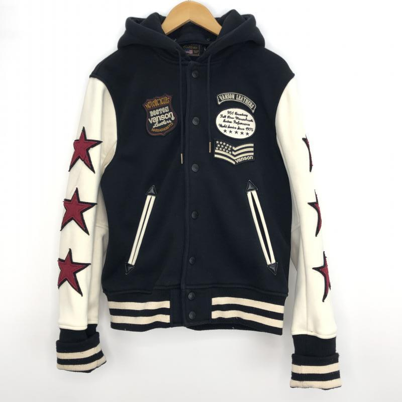 VANSON ツイーティー フード付きスタジャン 中古】VANSON フード付きスタジャン スタジャン L ブラック ホワイト