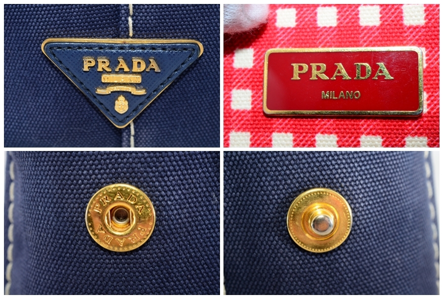 1円 PRADA プラダ カナパ デニム ギンガムチェック Sサイズ 2way 