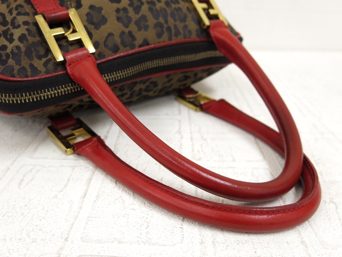 ◇美品◇FENDI フェンディ◇ヒョウ柄 FF金具◇ナイロン カーフ レザー 