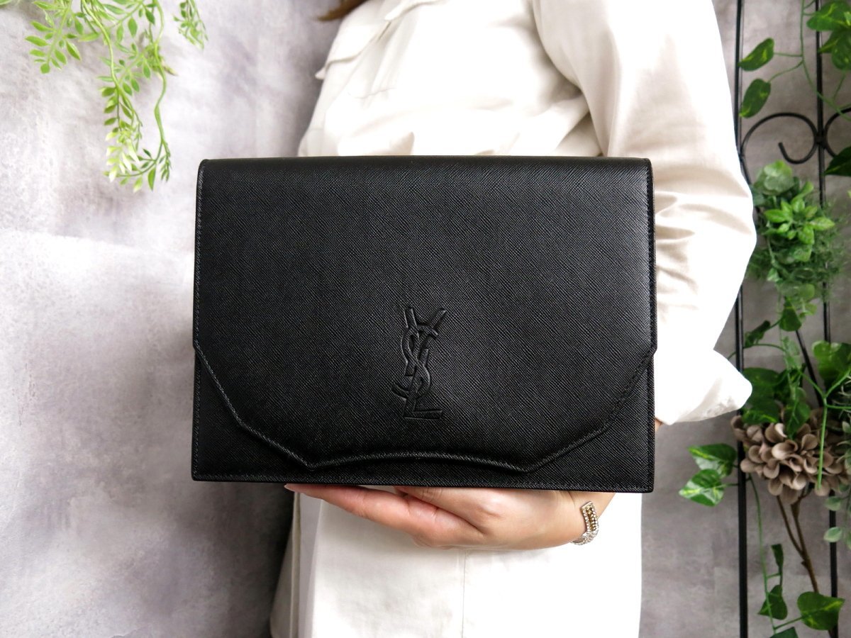 極美品】 イヴサンローラン YSL レザー クラッチバッグ 黒 本革 メンズ 