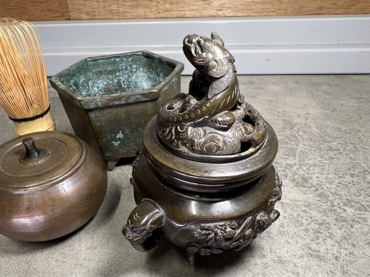 147 時代物 古銅 金属工芸 瓶掛 火鉢 吊灯籠 釣灯篭 釣灯籠 吊花生 釣
