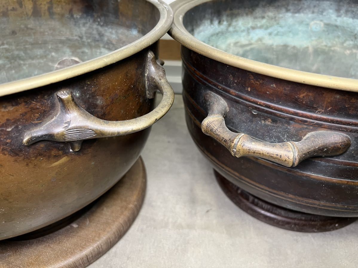 147 時代物 古銅 金属工芸 瓶掛 火鉢 吊灯籠 釣灯篭 釣灯籠 吊花生 釣