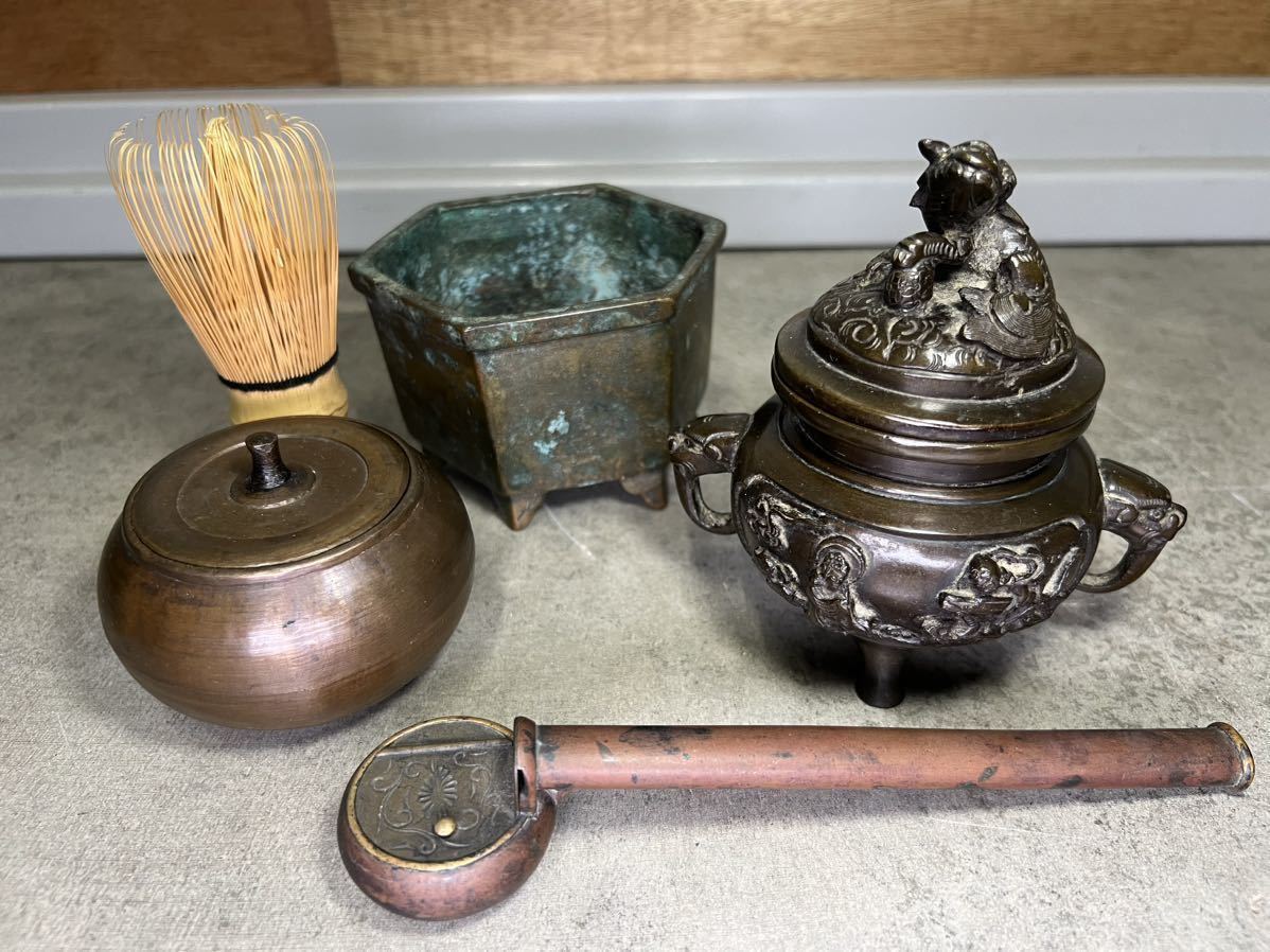 147 時代物 古銅 金属工芸 瓶掛 火鉢 吊灯籠 釣灯篭 釣灯籠 吊花生 釣