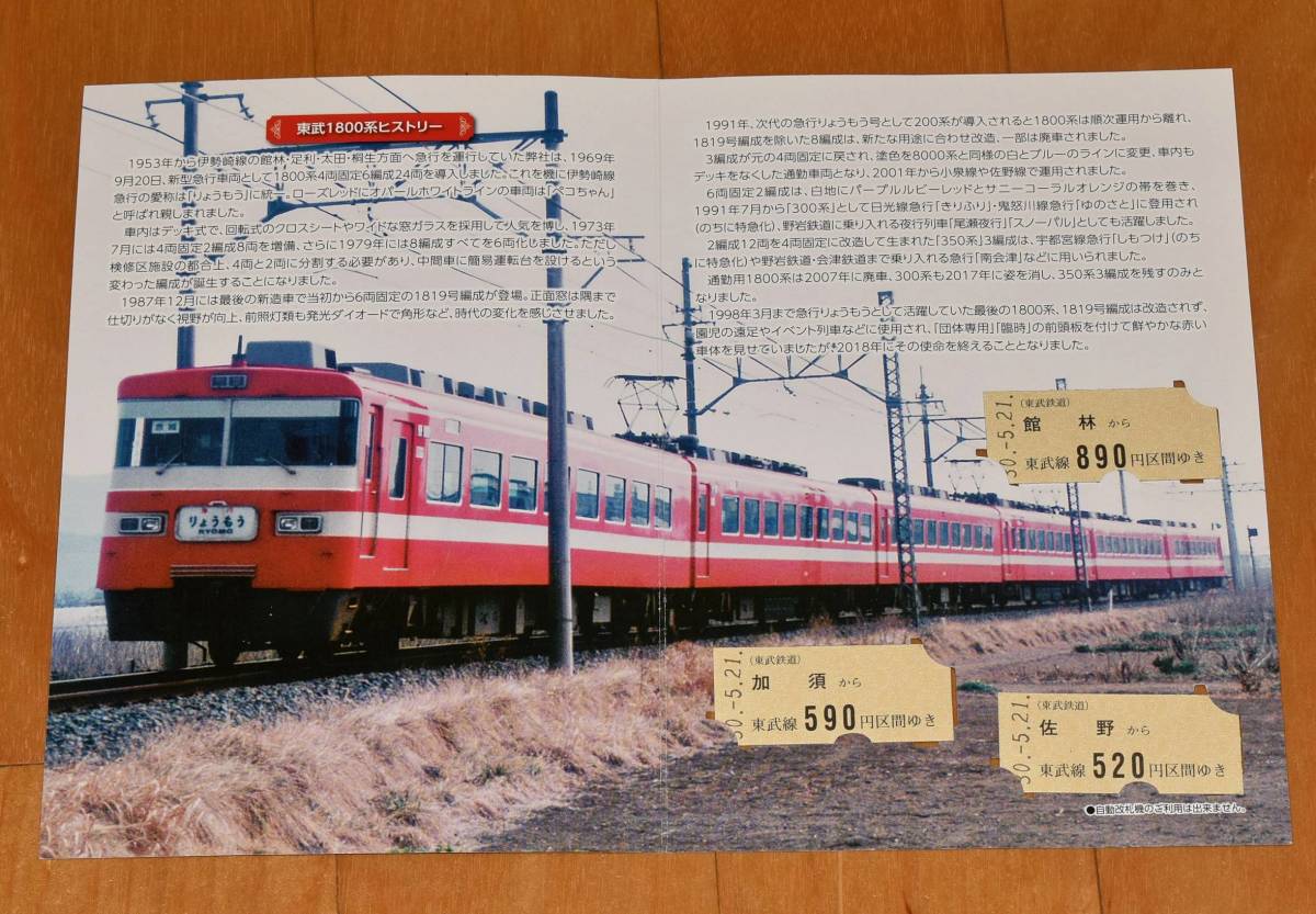 東武鉄道 記念切符セット 1800系引退記念 ありがとう8000系 TJライナー