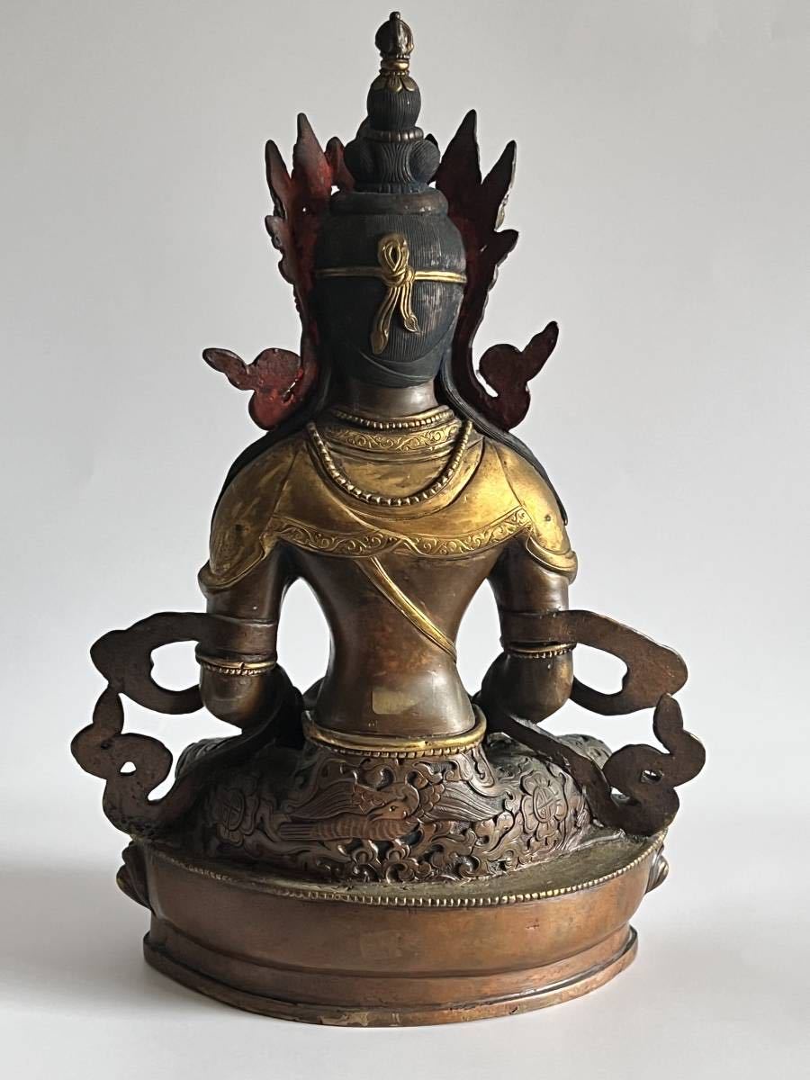 とても古そうな古銅 鍍金仏 チベット仏 薬師如来像 仏像 中国 n523