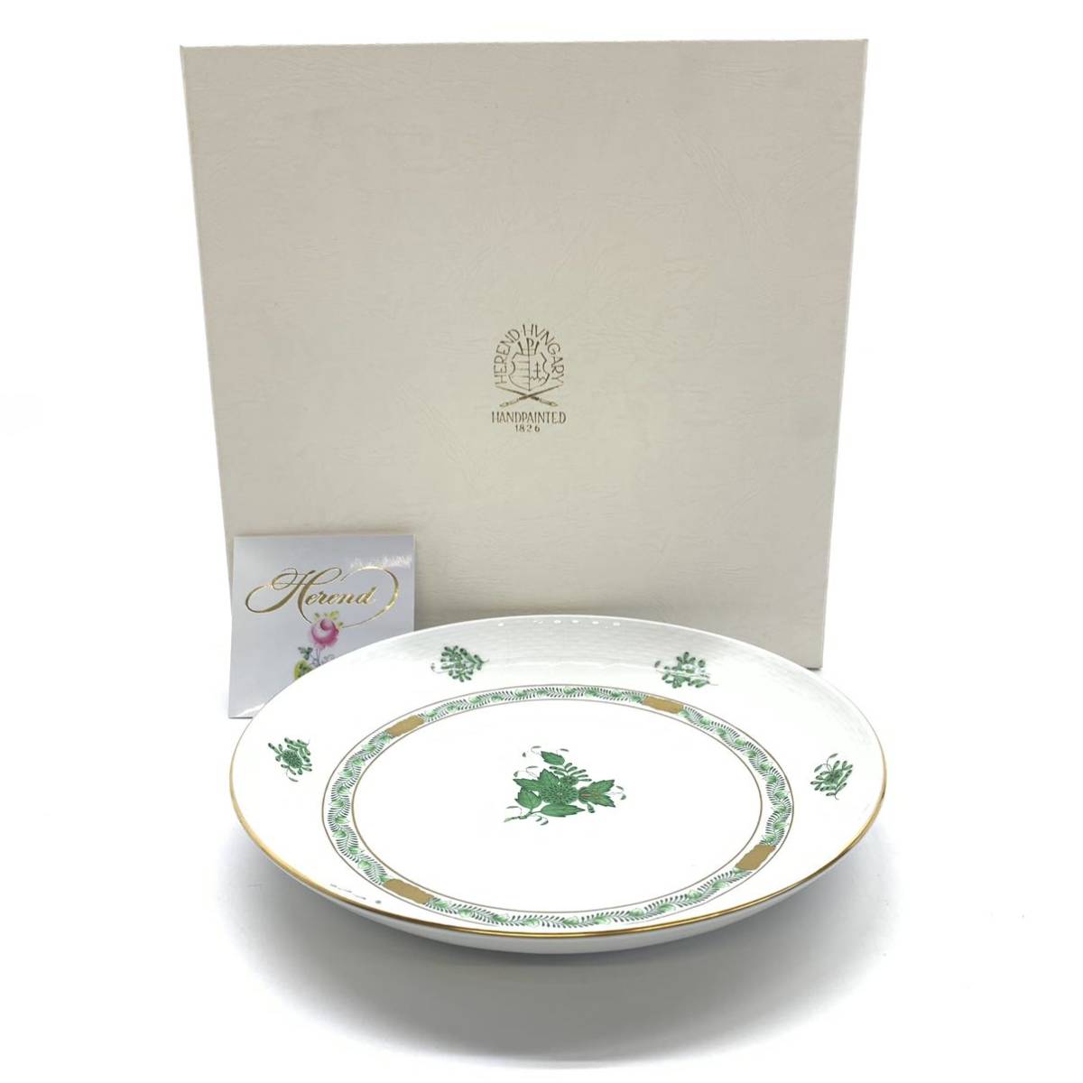HEREND ヘレンド プレート お皿 ホワイト グリーン ゴールド 花柄 ハプスブルクの華 箱付き 丸皿 平皿 HS34352