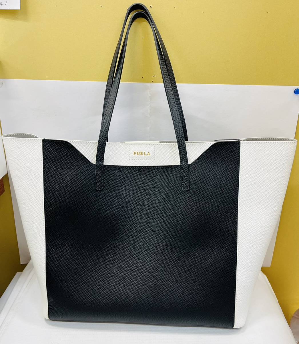 【1円スタート！】FURLA フルラ トートバッグ FANTASIA バイカラー ブラック/ホワイト レディース バッグ A4 PC ビジネス