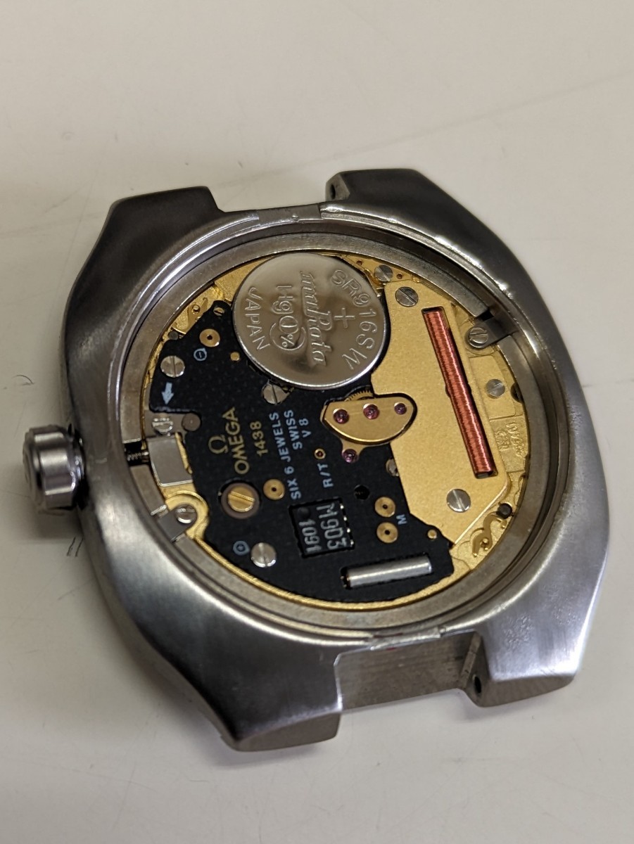 OMEGA　ポラリス　ムーブメント[中古]出品　9/25電池交換済み８日間時差計測→良好　リューズねじ込み式　保護の為ベゼル無しのケース利用