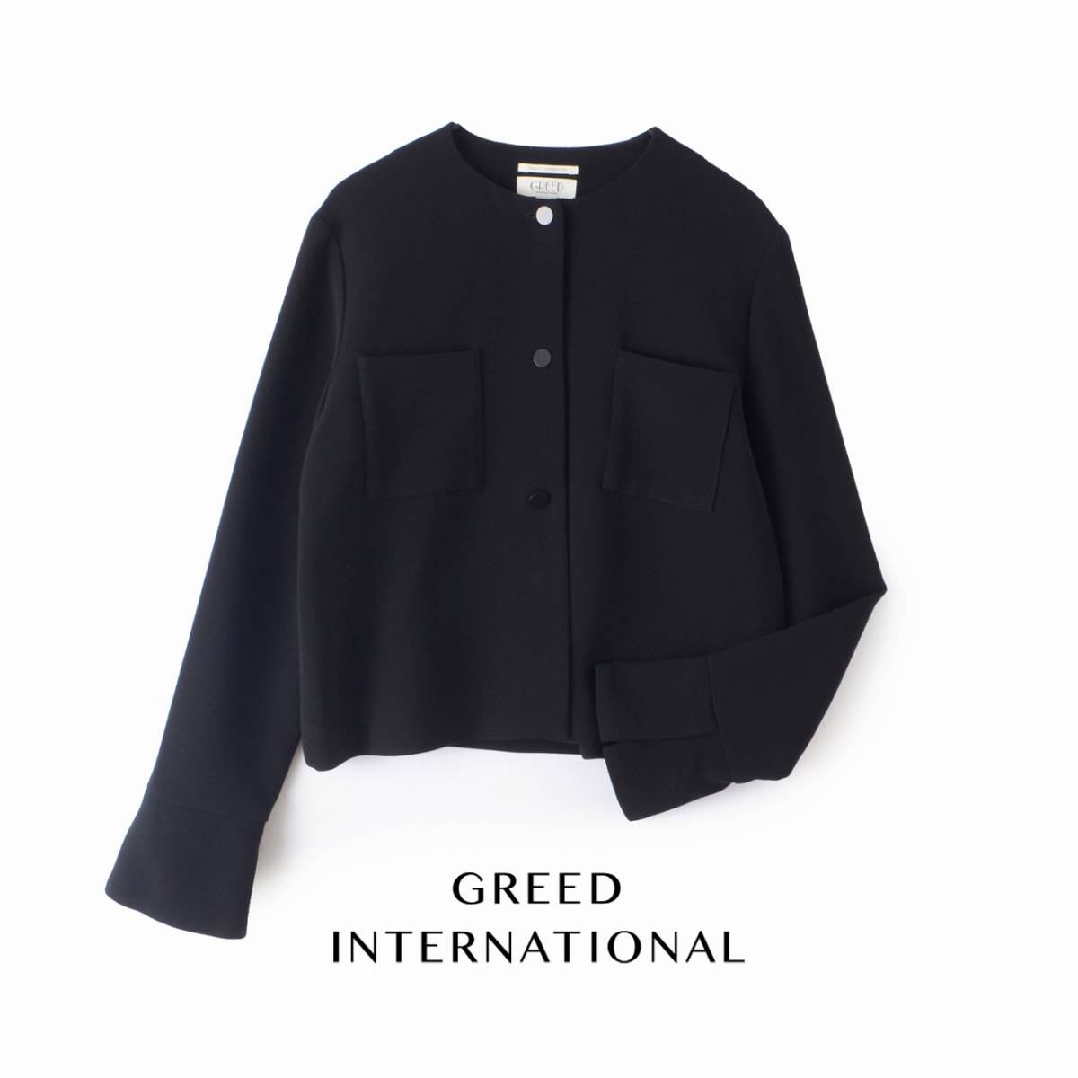 美品★グリードインターナショナル5.8万★Fsize/9号★ジャケット黒Z166