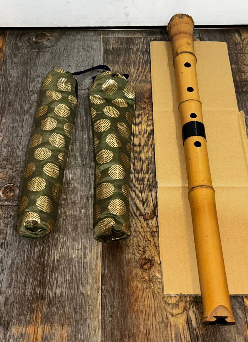 V196. 特注品【小林一城】作 琴古流 歌口 竹尺八 籐巻銀一線 内朱塗 二