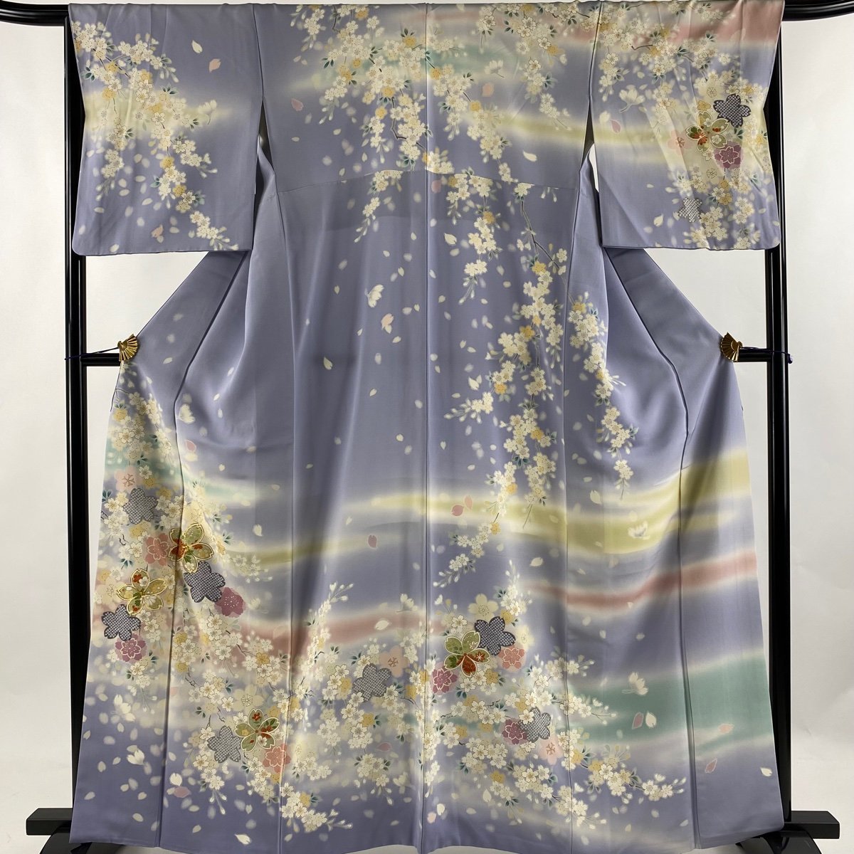 訪問着 身丈162cm 裄丈68cm L 袷 桜 花びら 金糸 金彩 薄紫 正絹 美