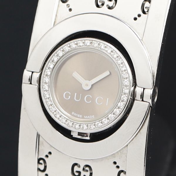 1円 稼働 良品 グッチ トワール バングルウォッチ 112 QZ ブラウン文字盤 レディース腕時計 KRK 5791500