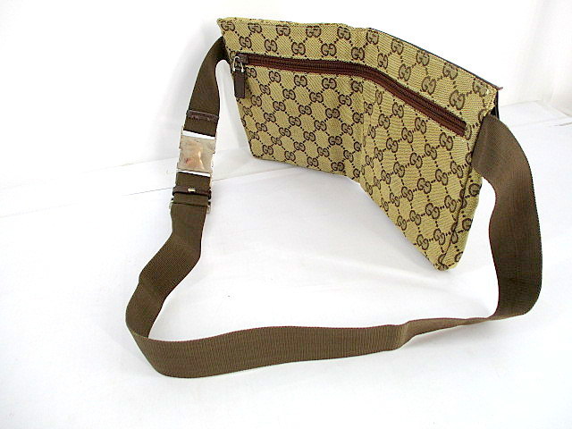 1円☆ GUCCI グッチ GGキャンバス ボディバッグ ウエストバッグ レザー