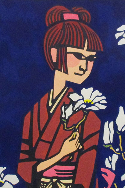 滝平二郎『こぶしの花』木版画 落款、印（共に版上） 鉛筆サイン 額装