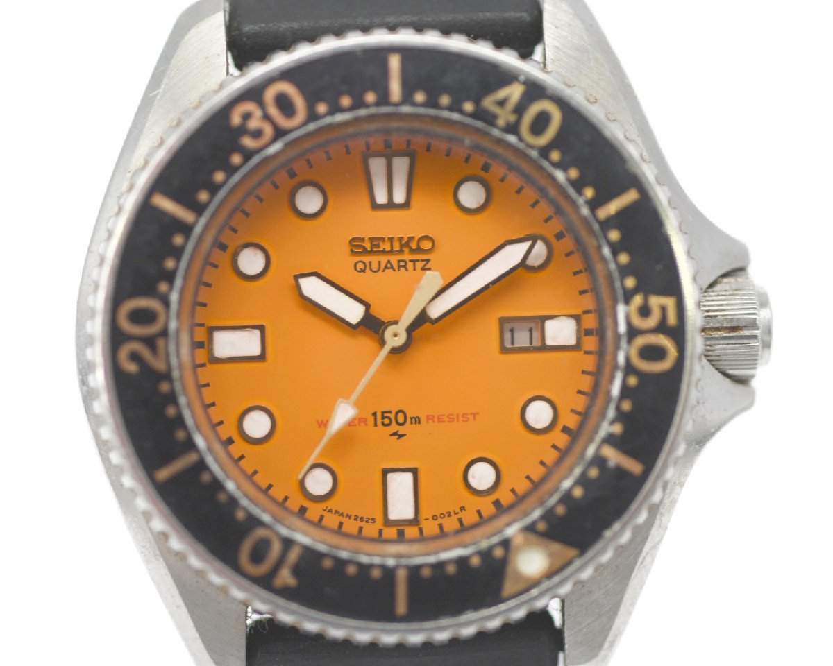  品 稼働品 SEIKO セイコー ダイバーズ 150ｍ デイト 33ｍｍ 2625-0010 オレンジ文字盤 クォーツ 純正ベルト 品(セイコー)｜売買されたオークション情報、yahooの商品情報をアーカイブ公開 - オーク その他
