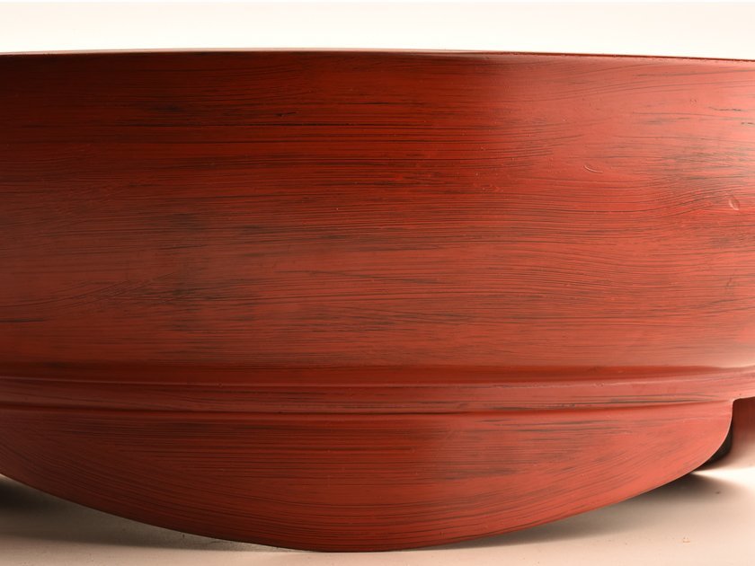 流】夏目有彦 根来塗 三足大鉢 幅45.5cm 共箱 TO539 -