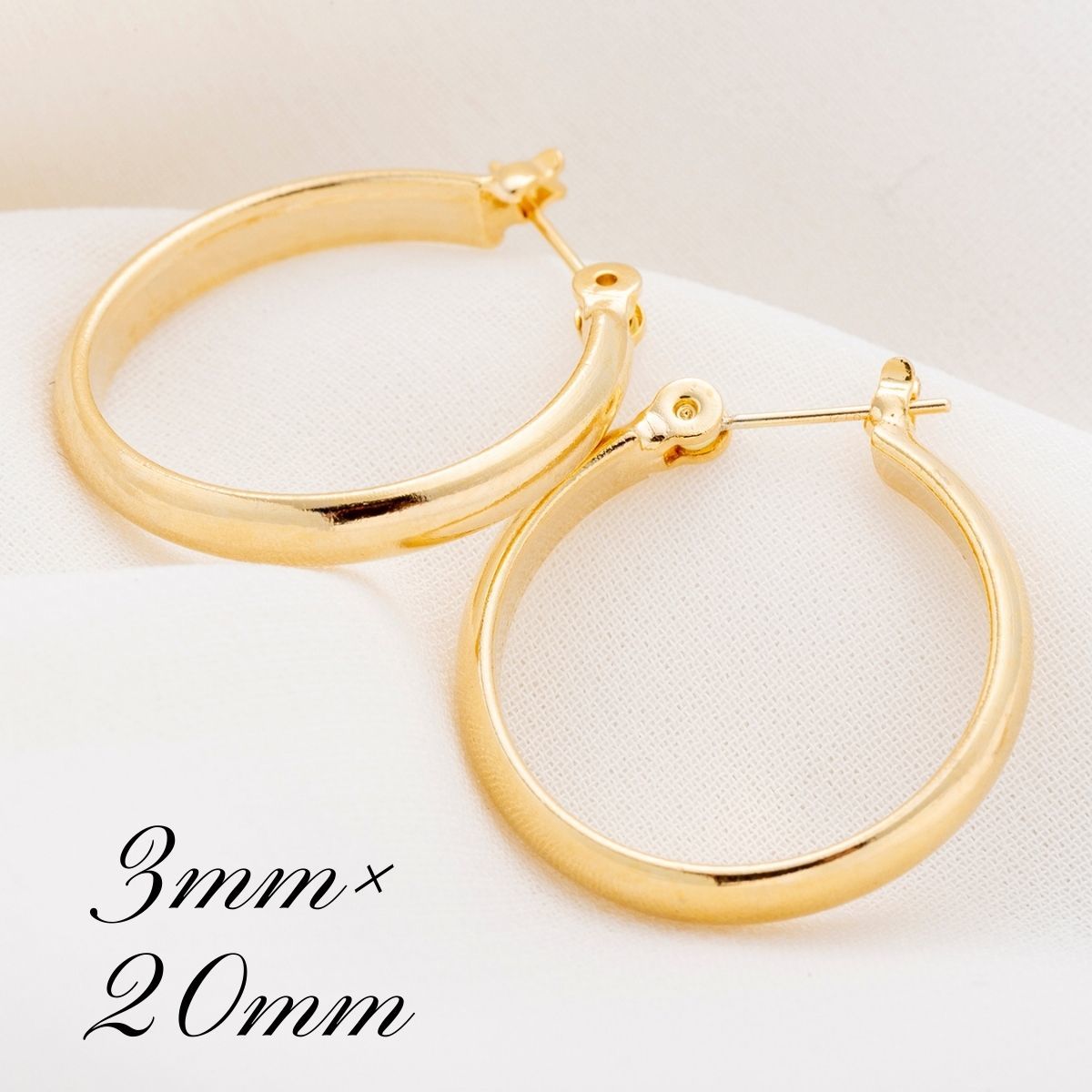 ポストのみ18金】 日本製 フープピアス 3mm×20mm メンズ レディース