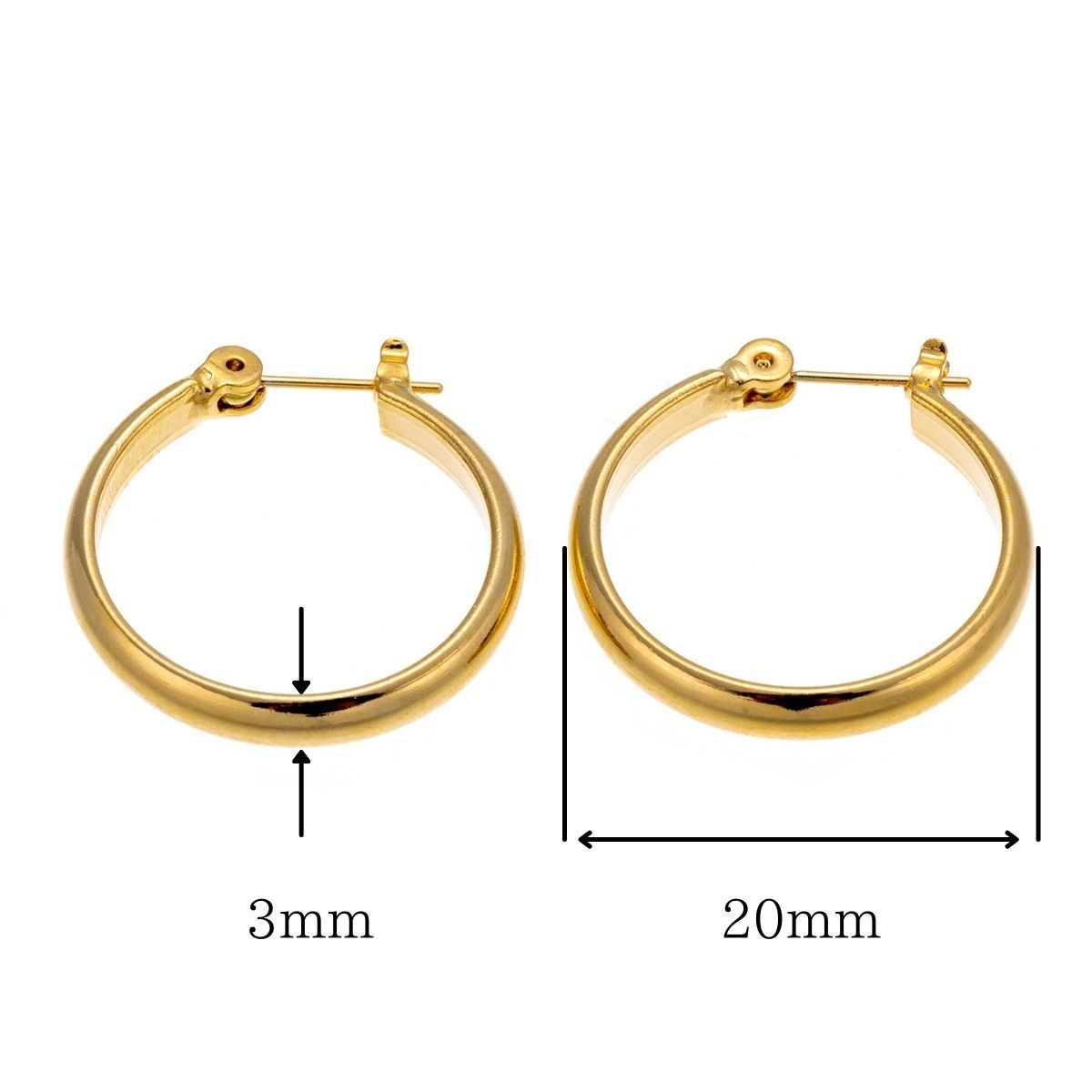 ポストのみ18金】 日本製 フープピアス 3mm×20mm メンズ レディース