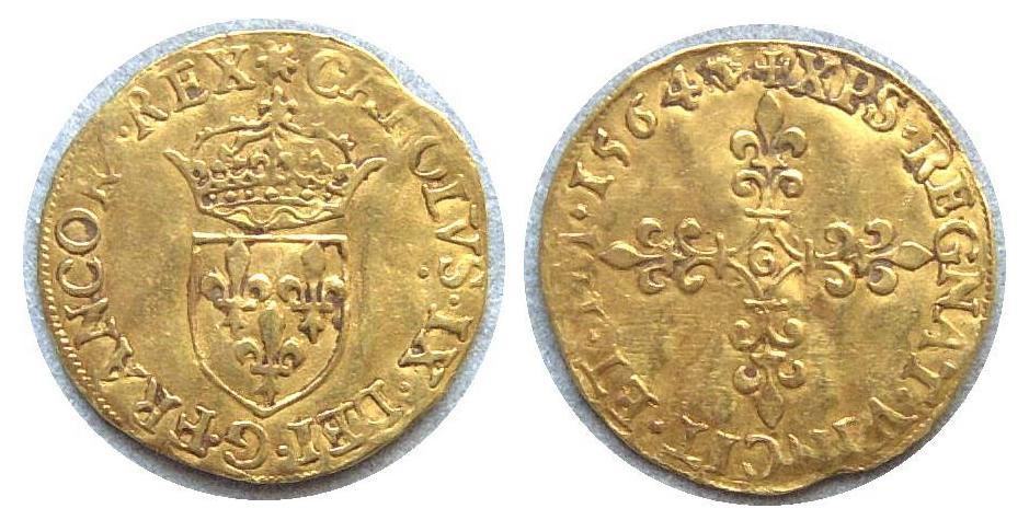 フランス金貨 エキュドール シャルル9世 1564年銘 F378 フランス