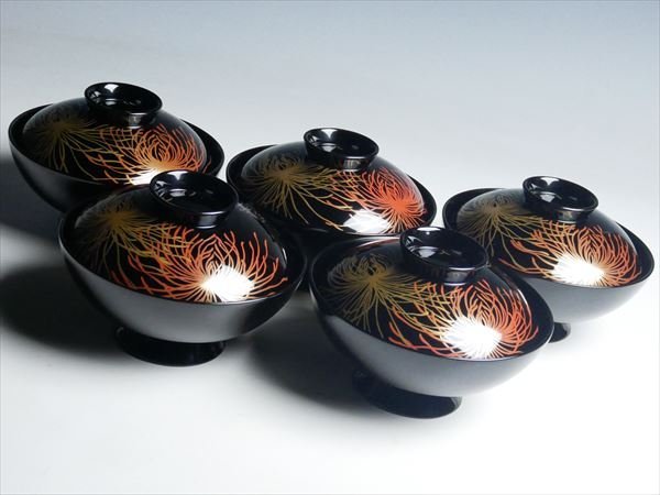 漆器 輪島塗 輪島塗 高級漆器 吸物椀 蒔絵吸物椀 五客 懐石道具 金蒔絵