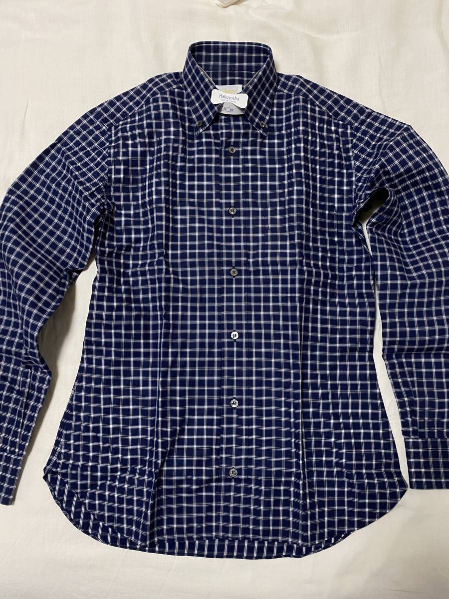 Brioni ブリオーニ　ボタンダウン　シャツ 　１サイズ　37　紺色系　チェック柄　伊勢丹にて購入　クリーニング済み