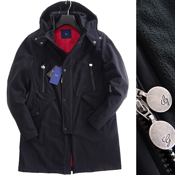 新品 ジーステージ 裏フリース 防風 保温 3レイヤー フード コート 46(M) 黒 【J44888】 秋冬 メンズ ボンディング ストレッチ